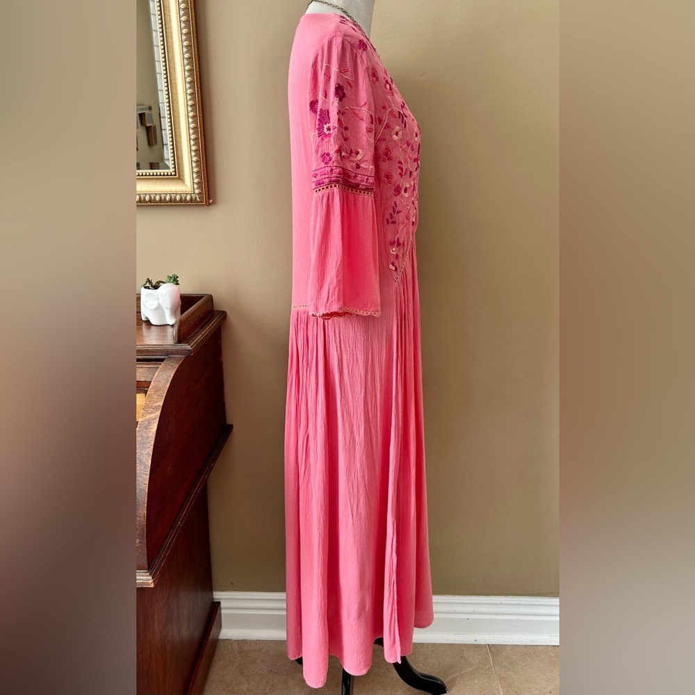 Anthropologie Blank London Embroidered Maxi Dress Boho Pink Festival Size M - Picture 10 of 12